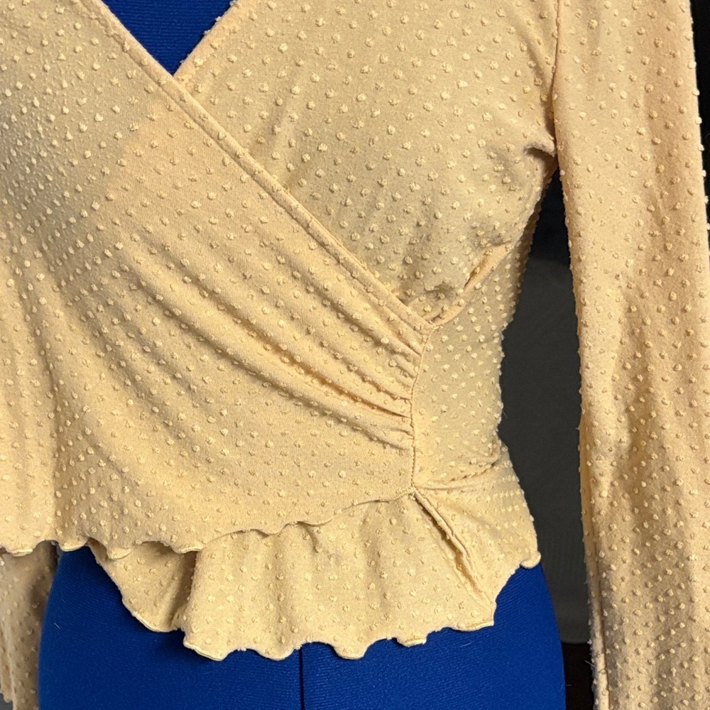 Elegant Mustard Wrap Blouse - Picture 3 of 8